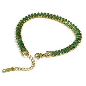 Gold Plated Stainless Steel with Emerald Baguette Cubic Zirconia